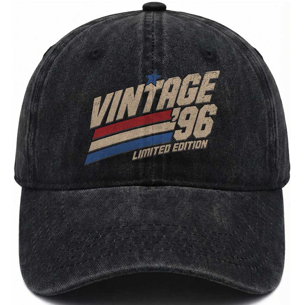 30th Birthday Washed Cotton Baseball Cap Vintage 1996 30 Years Old Birthday USA Stripes TS11 Print Your Wear