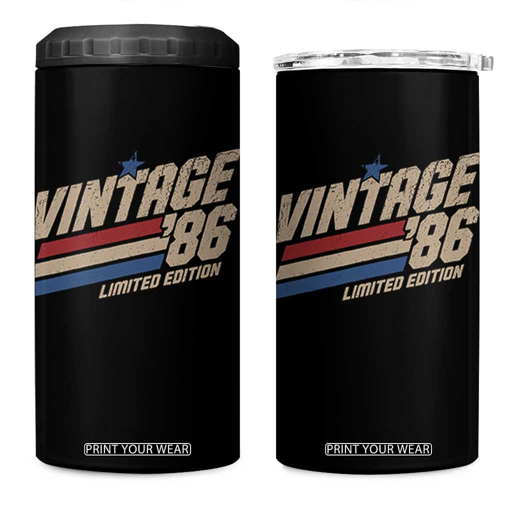 40th Birthday 4 in 1 Can Cooler Tumbler Vintage 1986 40 Years Old Birthday USA Stripes TS11 One Size: 16 oz Black Print Your Wear