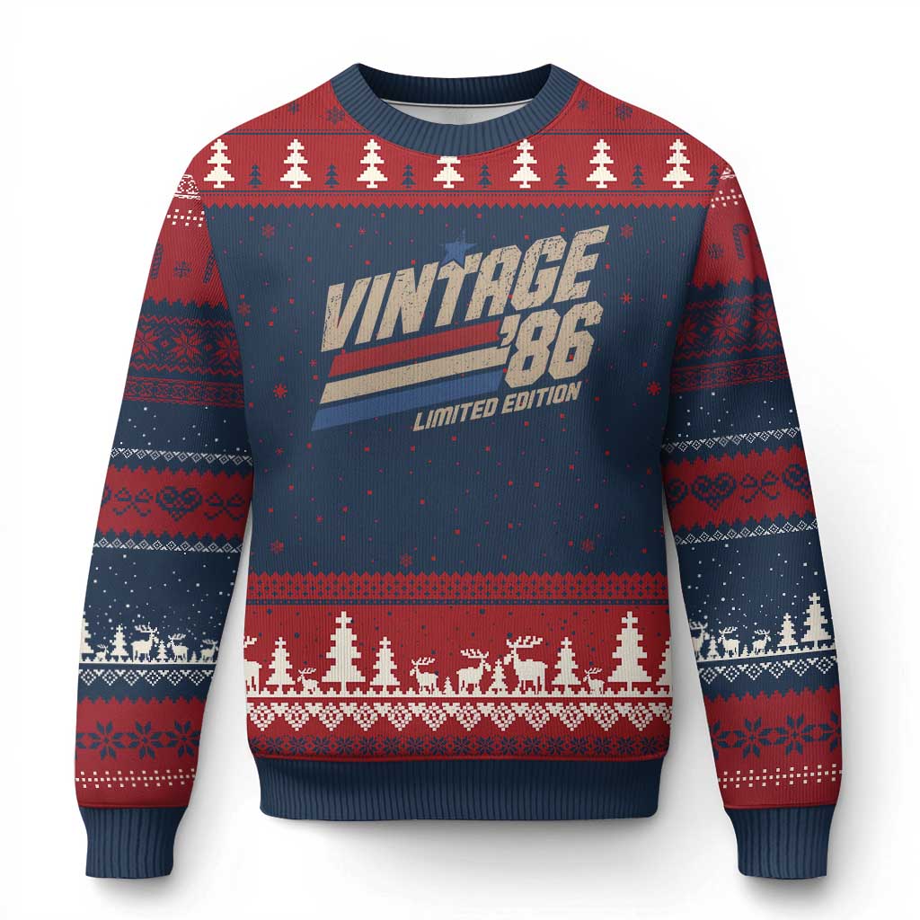 40th Birthday Ugly Christmas Sweater Vintage 1986 40 Years Old Birthday USA Stripes TS11 Navy Red Print Your Wear