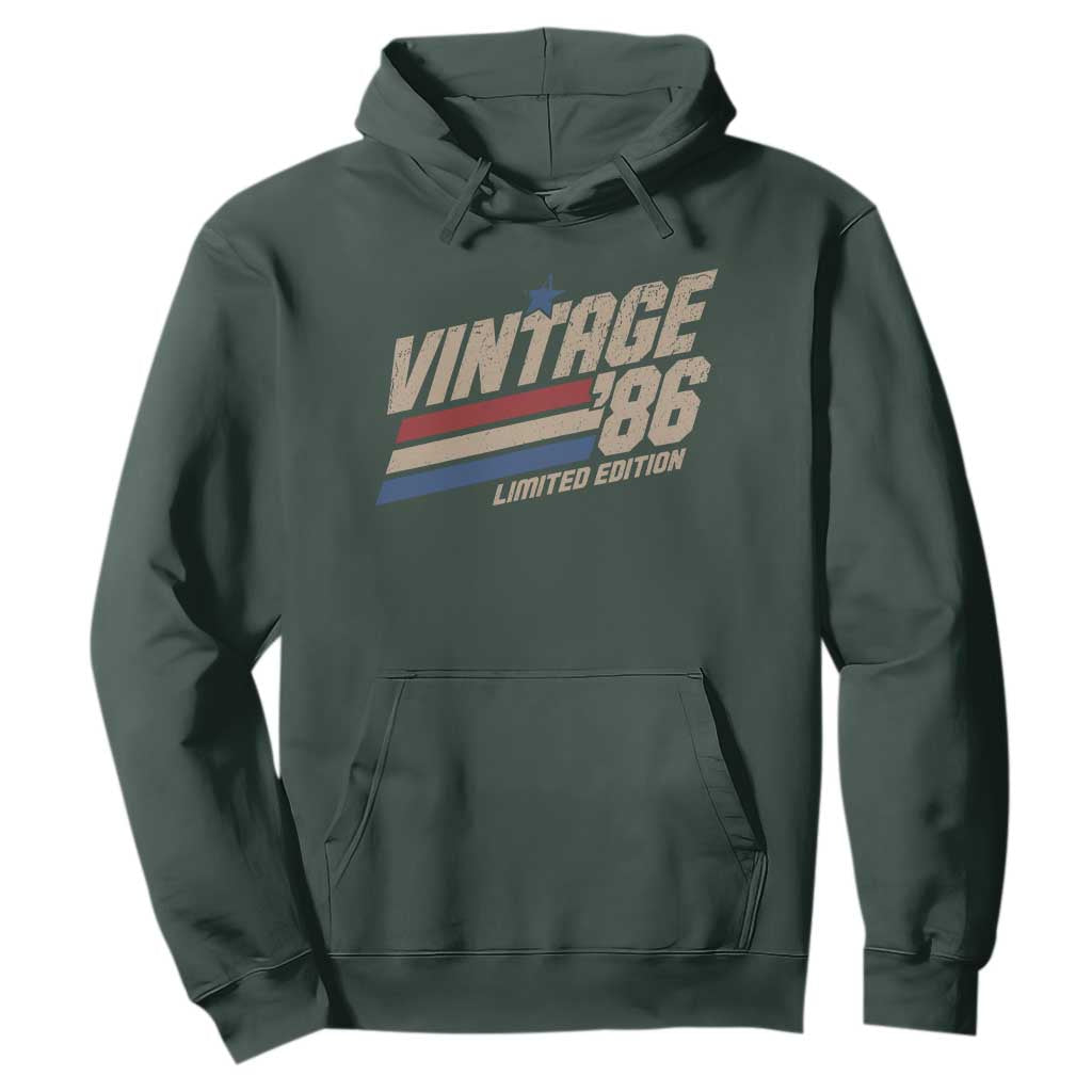 40th Birthday Hoodie Vintage 1986 40 Years Old Birthday USA Stripes TS11 Dark Forest Green Print Your Wear
