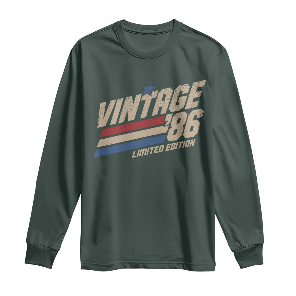 40th Birthday Long Sleeve Shirt Vintage 1986 40 Years Old Birthday USA Stripes TS11 Dark Forest Green Print Your Wear