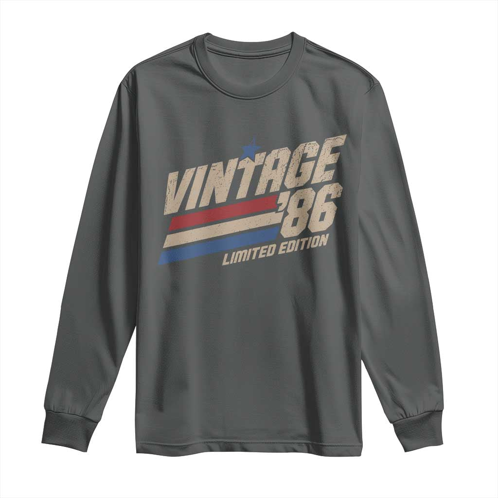 40th Birthday Long Sleeve Shirt Vintage 1986 40 Years Old Birthday USA Stripes TS11 Dark Heather Print Your Wear