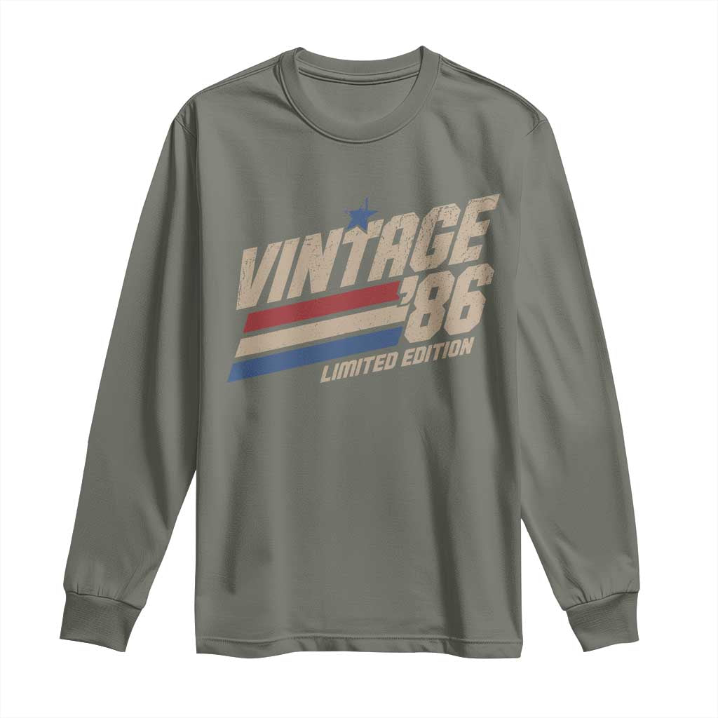 40th Birthday Long Sleeve Shirt Vintage 1986 40 Years Old Birthday USA Stripes TS11 Military Green Print Your Wear