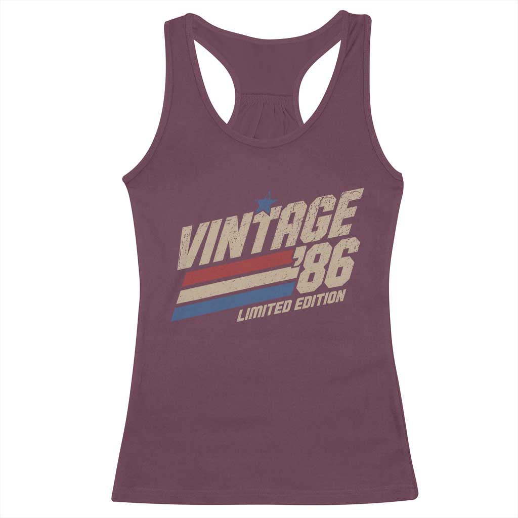 40th Birthday Racerback Tank Top Vintage 1986 40 Years Old Birthday USA Stripes