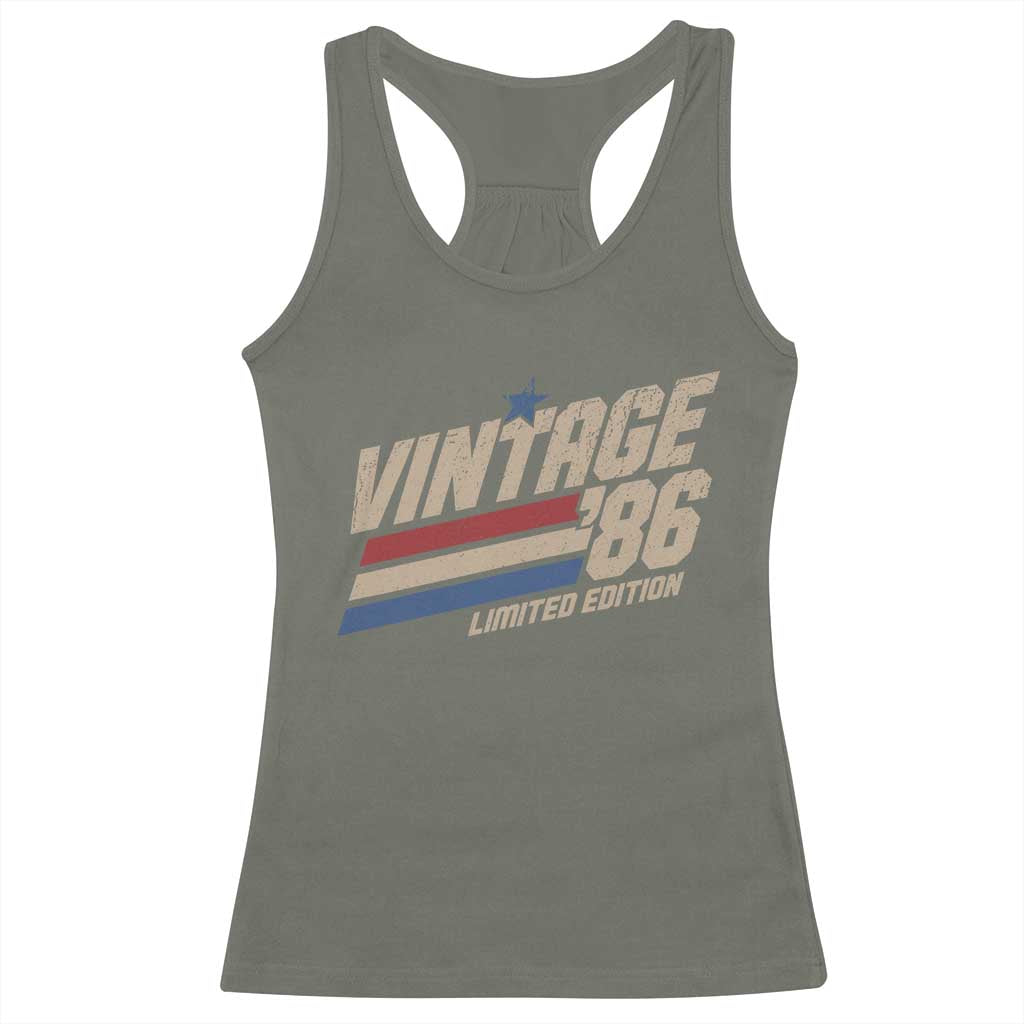 40th Birthday Racerback Tank Top Vintage 1986 40 Years Old Birthday USA Stripes