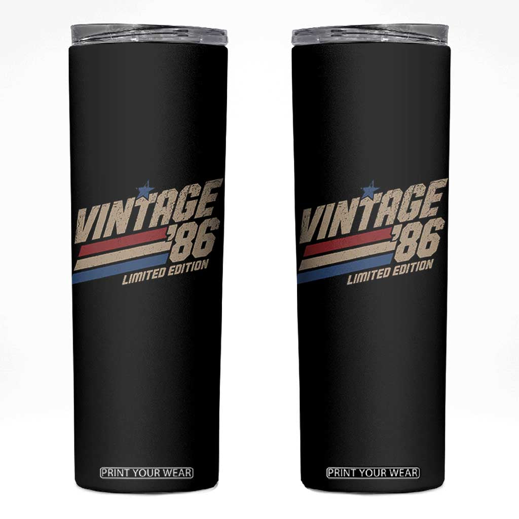 40th Birthday Skinny Tumbler Vintage 1986 40 Years Old Birthday USA Stripes