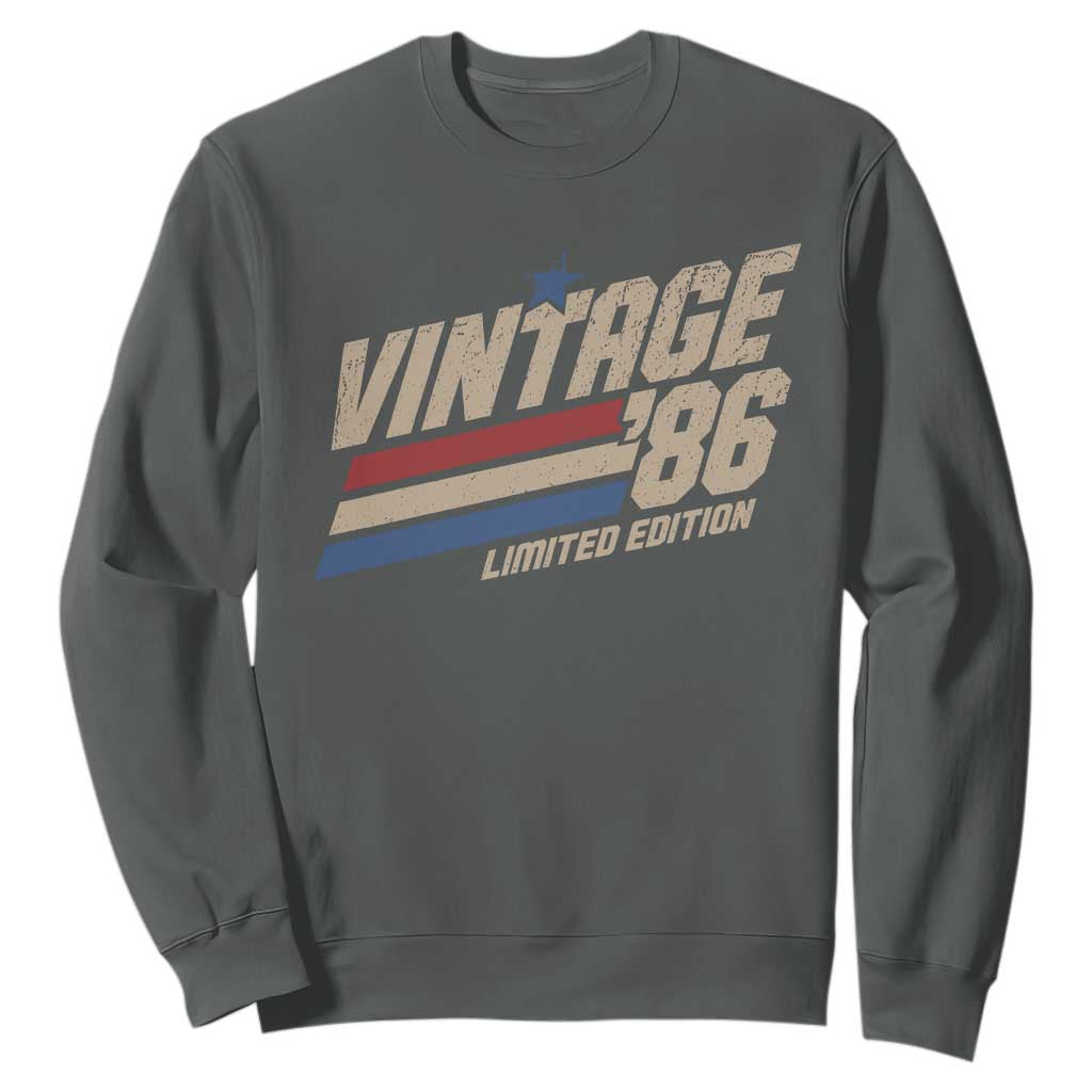 40th Birthday Sweatshirt Vintage 1986 40 Years Old Birthday USA Stripes TS11 Dark Heather Print Your Wear