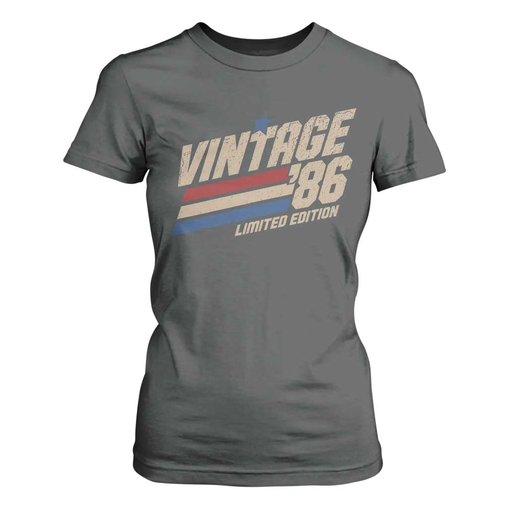 40th Birthday T Shirt For Women Vintage 1986 40 Years Old Birthday USA Stripes TS11 Dark Heather Print Your Wear