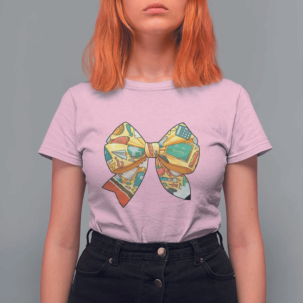 Funny Back To School T Shirt For Women Cute Coquettes School Supplies Bow First Day TS11 Light Pink Print Your Wear