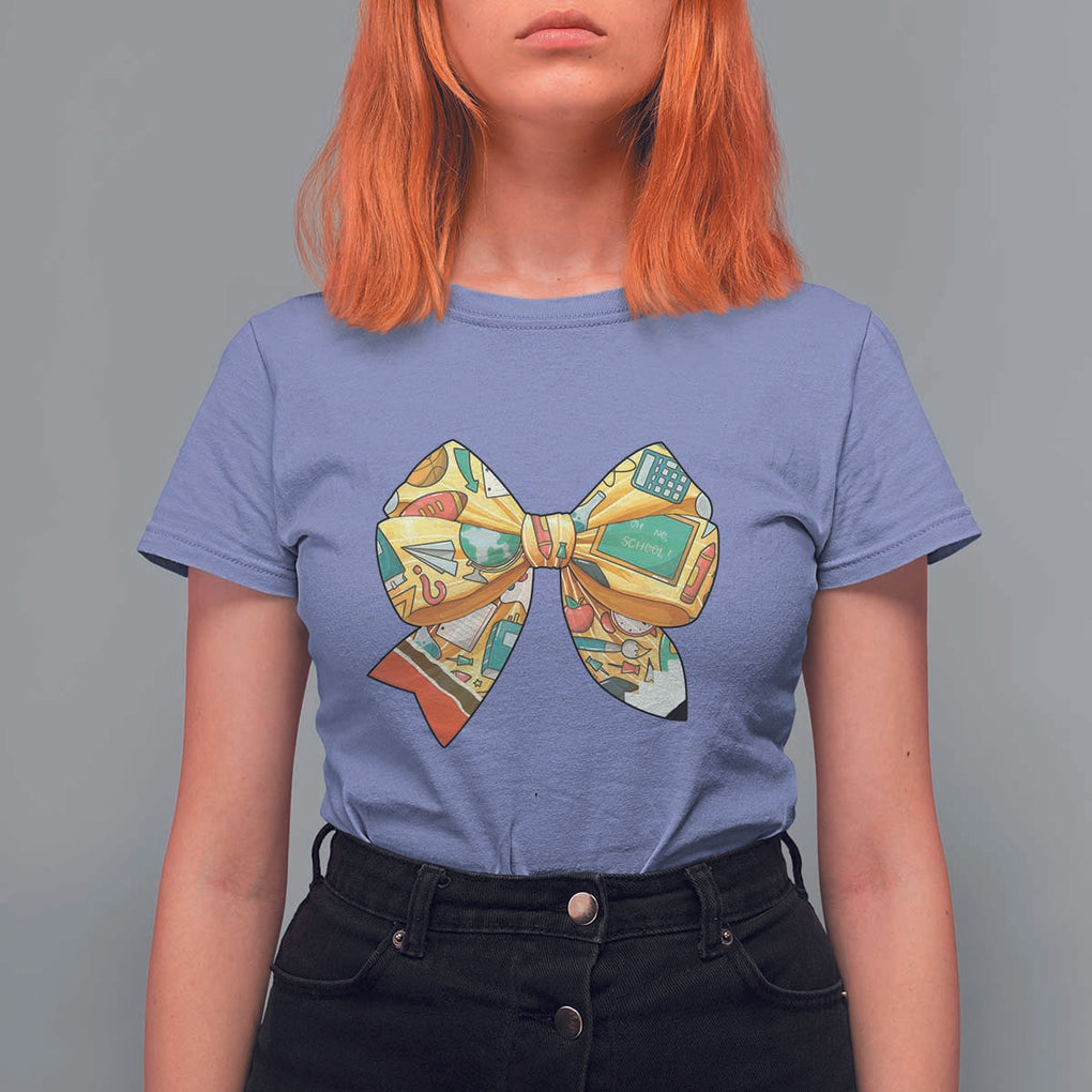 Funny Back To School T Shirt For Women Cute Coquettes School Supplies Bow First Day TS11 Violet Print Your Wear