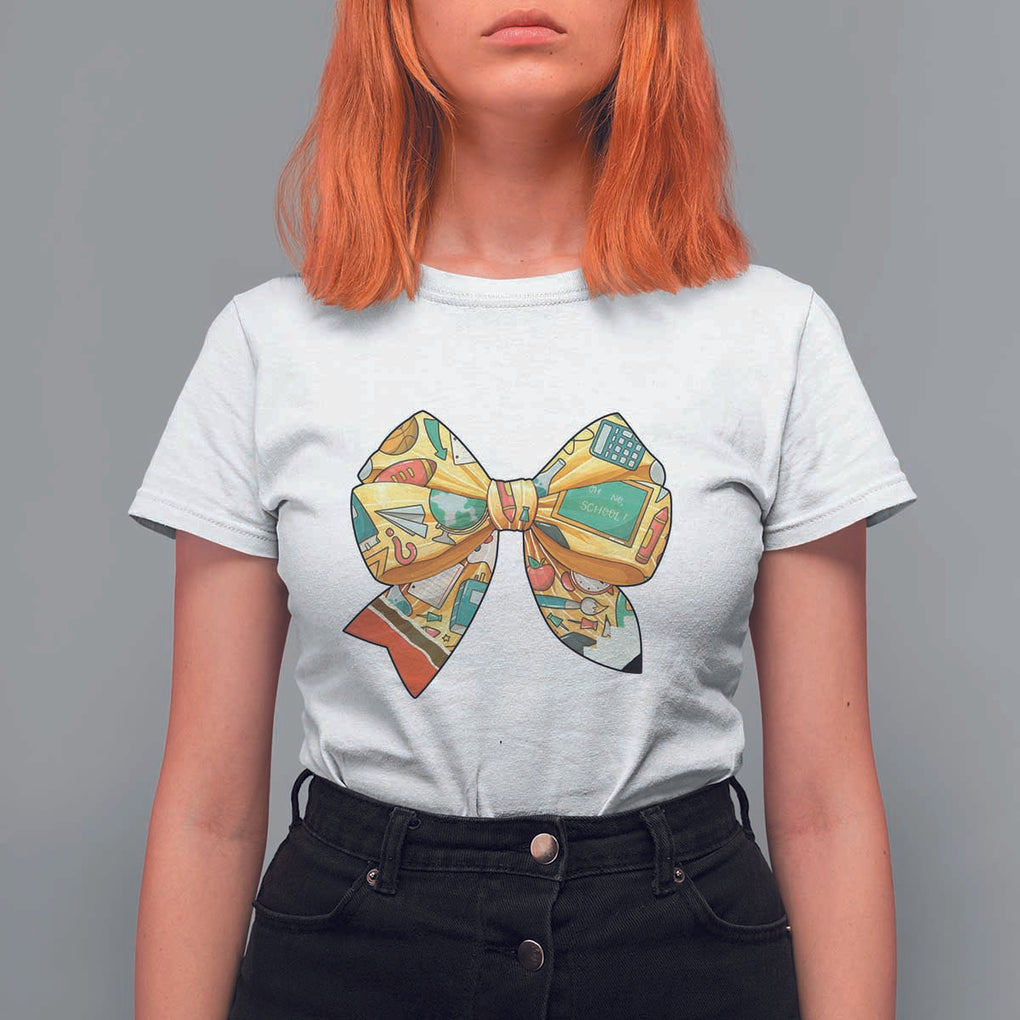 Funny Back To School T Shirt For Women Cute Coquettes School Supplies Bow First Day TS11 White Print Your Wear