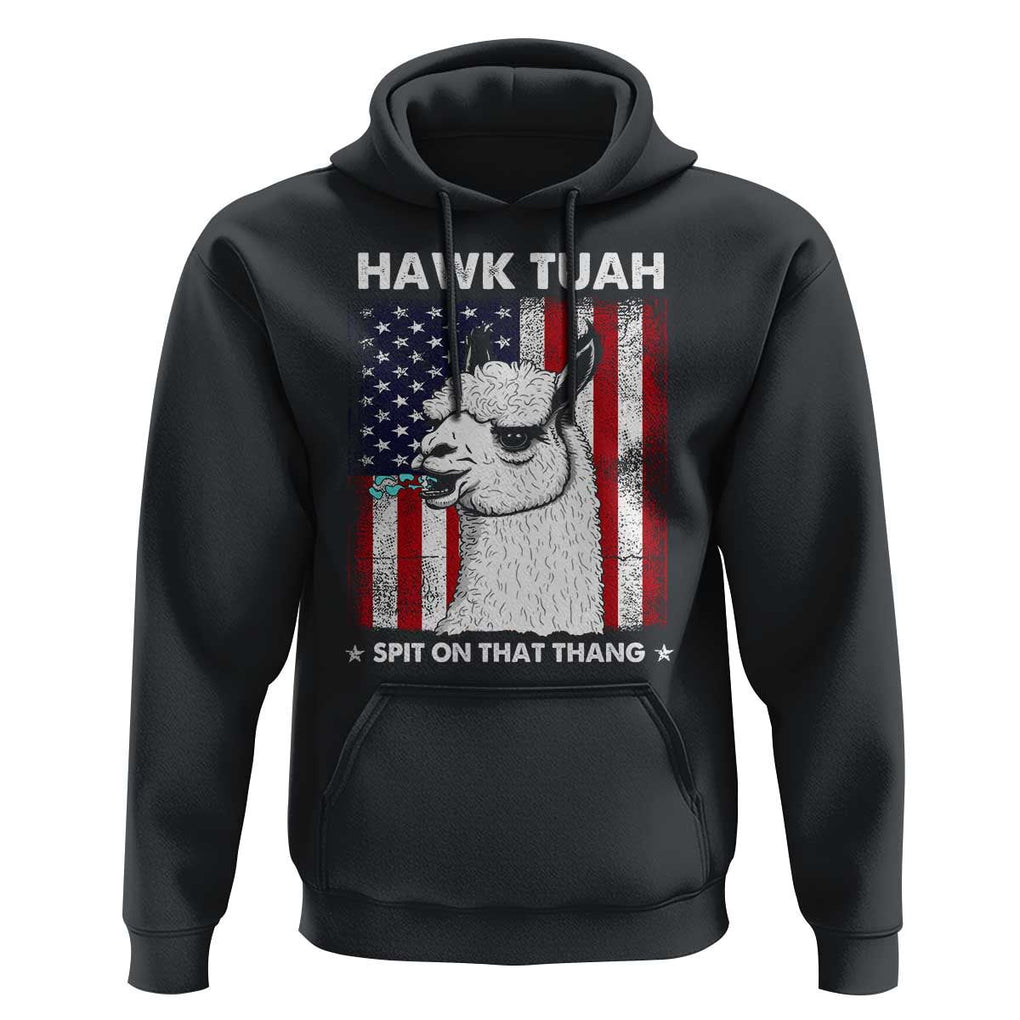 Funny Llama Hoodie Hawk Tuah Spit On That Thang American Flag TS11 Black Print Your Wear