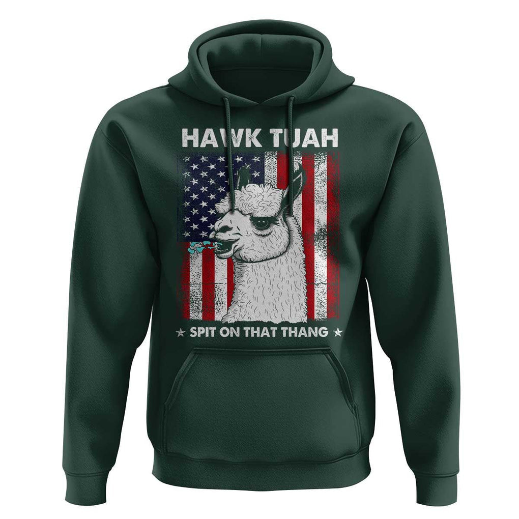 Funny Llama Hoodie Hawk Tuah Spit On That Thang American Flag TS11 Dark Forest Green Print Your Wear