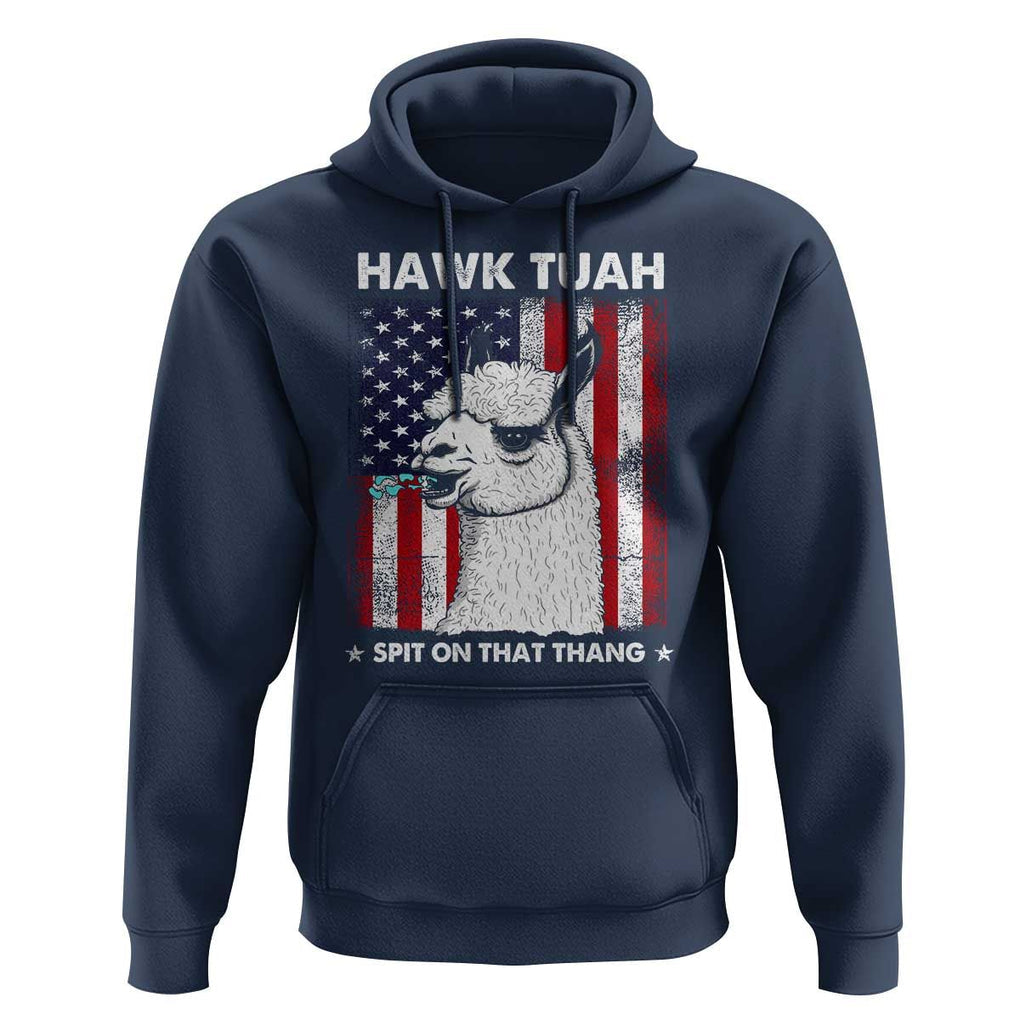 Funny Llama Hoodie Hawk Tuah Spit On That Thang American Flag TS11 Navy Print Your Wear