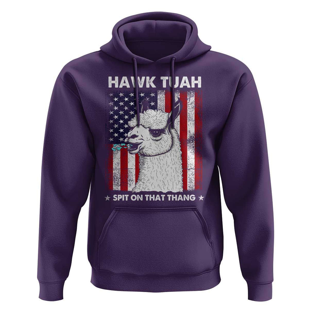 Funny Llama Hoodie Hawk Tuah Spit On That Thang American Flag TS11 Purple Print Your Wear