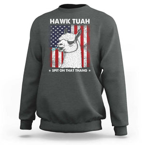 Funny Llama Sweatshirt Hawk Tuah Spit On That Thang American Flag TS11 Dark Heather Print Your Wear