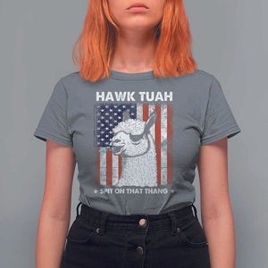 Funny Llama T Shirt For Women Hawk Tuah Spit On That Thang American Flag TS11 Charcoal Print Your Wear