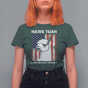 Funny Llama T Shirt For Women Hawk Tuah Spit On That Thang American Flag TS11 Dark Forest Green Print Your Wear