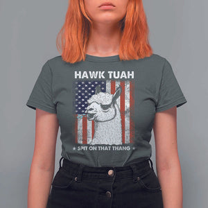 Funny Llama T Shirt For Women Hawk Tuah Spit On That Thang American Flag TS11 Dark Heather Print Your Wear