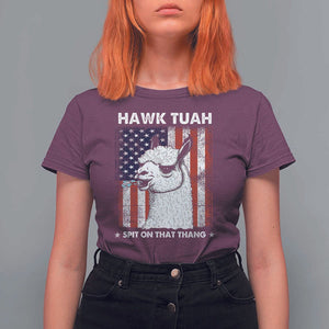 Funny Llama T Shirt For Women Hawk Tuah Spit On That Thang American Flag TS11 Maroon Print Your Wear