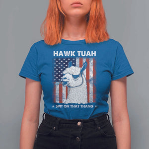 Funny Llama T Shirt For Women Hawk Tuah Spit On That Thang American Flag TS11 Royal Blue Print Your Wear