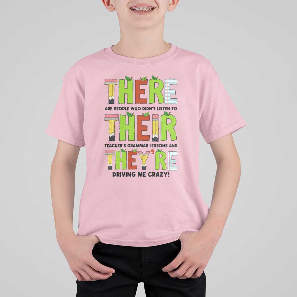 English Teacher T Shirt For Kid There Their They're Funny Grammar Lessons TS11 Light Pink Print Your Wear