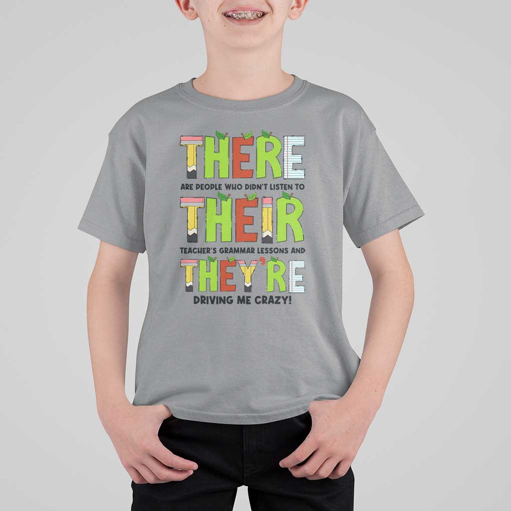 English Teacher T Shirt For Kid There Their They're Funny Grammar Lessons TS11 Sport Gray Print Your Wear