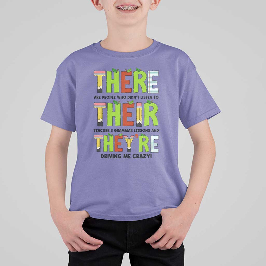 English Teacher T Shirt For Kid There Their They're Funny Grammar Lessons TS11 Violet Print Your Wear