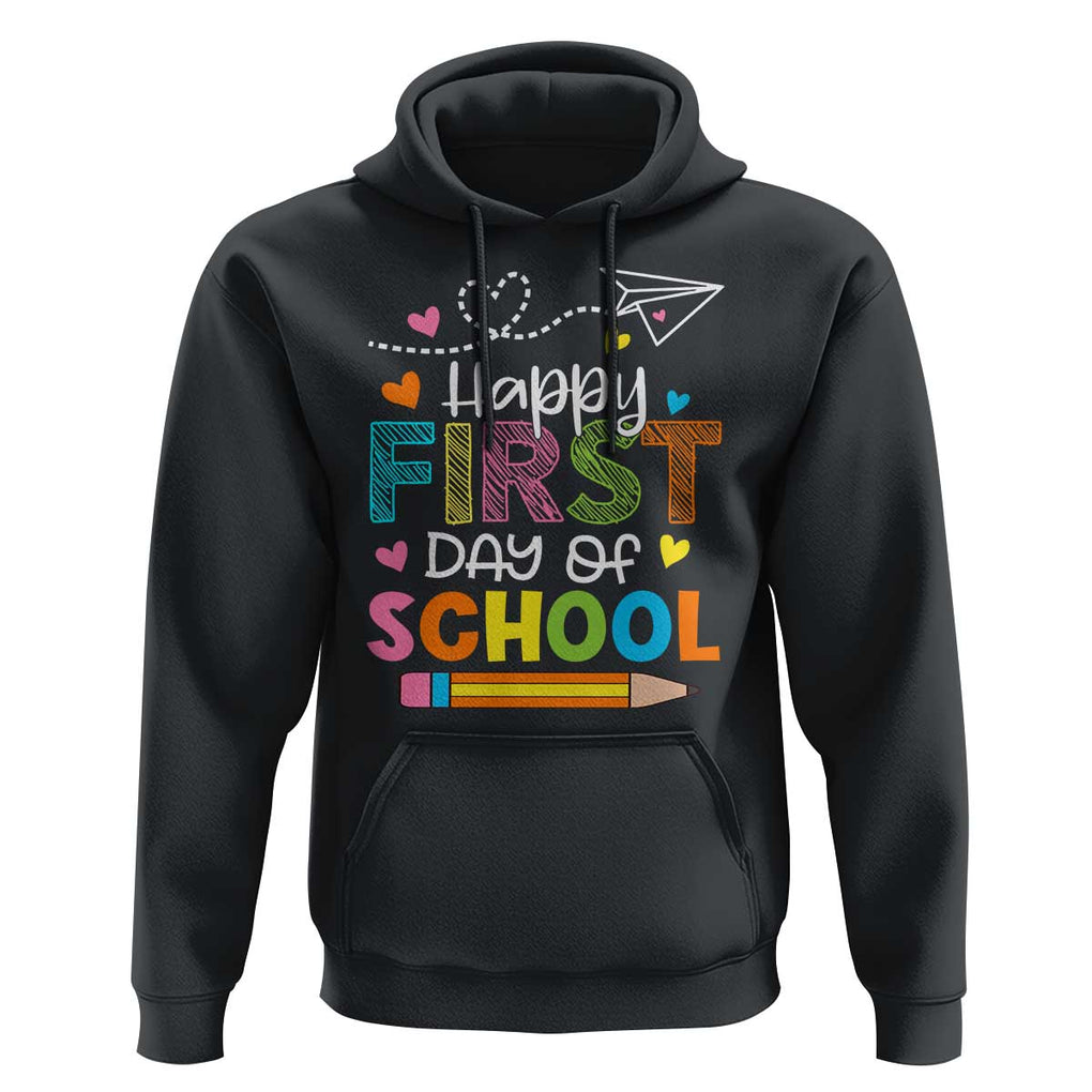 Happy First Day Of School Hoodie Cute Pencil Paper Plane Heart TS11 Black Print Your Wear