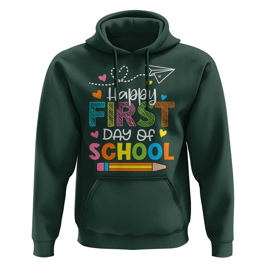 Happy First Day Of School Hoodie Cute Pencil Paper Plane Heart TS11 Dark Forest Green Print Your Wear