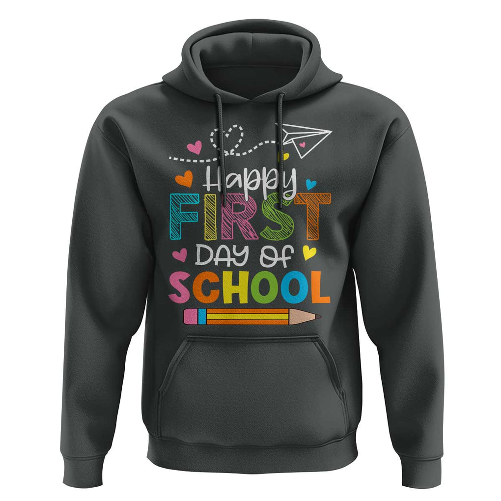 Happy First Day Of School Hoodie Cute Pencil Paper Plane Heart TS11 Dark Heather Print Your Wear