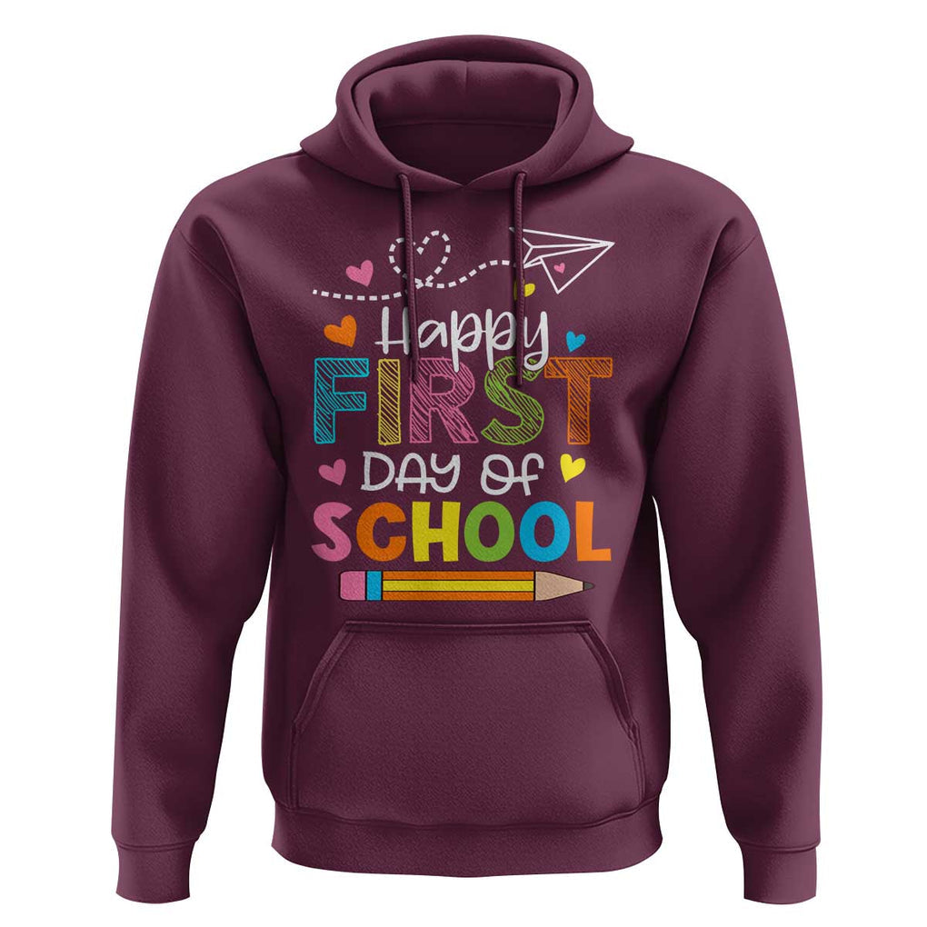 Happy First Day Of School Hoodie Cute Pencil Paper Plane Heart TS11 Maroon Print Your Wear