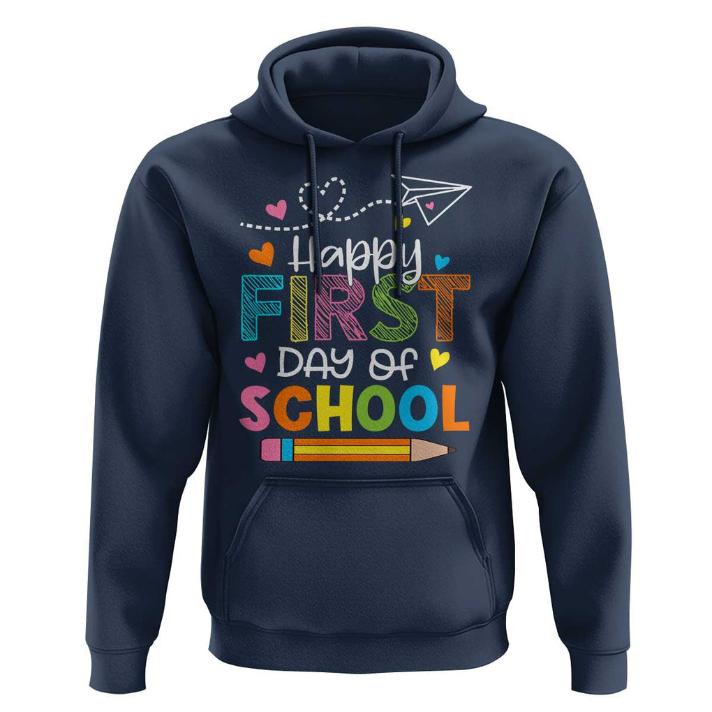 Happy First Day Of School Hoodie Cute Pencil Paper Plane Heart TS11 Navy Print Your Wear