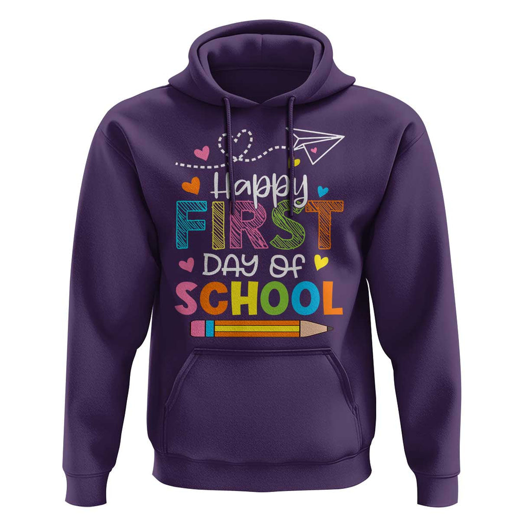 Happy First Day Of School Hoodie Cute Pencil Paper Plane Heart TS11 Purple Print Your Wear