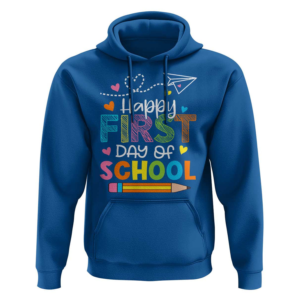 Happy First Day Of School Hoodie Cute Pencil Paper Plane Heart TS11 Royal Blue Print Your Wear
