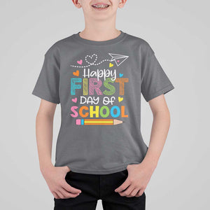 Happy First Day Of School T Shirt For Kid Cute Pencil Paper Plane Heart TS11 Charcoal Print Your Wear