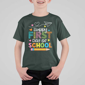 Happy First Day Of School T Shirt For Kid Cute Pencil Paper Plane Heart TS11 Dark Forest Green Print Your Wear