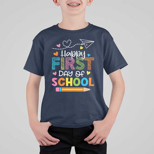 Happy First Day Of School T Shirt For Kid Cute Pencil Paper Plane Heart TS11 Navy Print Your Wear