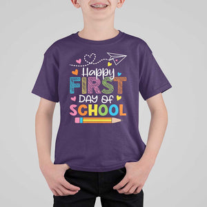 Happy First Day Of School T Shirt For Kid Cute Pencil Paper Plane Heart TS11 Purple Print Your Wear