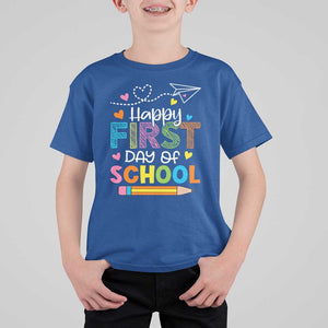 Happy First Day Of School T Shirt For Kid Cute Pencil Paper Plane Heart TS11 Royal Blue Print Your Wear