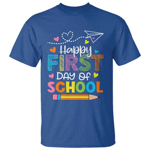 Happy First Day Of School T Shirt Cute Pencil Paper Plane Heart TS11 Royal Blue Print Your Wear