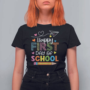 Happy First Day Of School T Shirt For Women Cute Pencil Paper Plane Heart TS11 Black Print Your Wear
