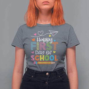 Happy First Day Of School T Shirt For Women Cute Pencil Paper Plane Heart TS11 Charcoal Print Your Wear