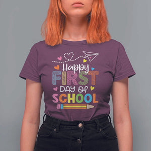 Happy First Day Of School T Shirt For Women Cute Pencil Paper Plane Heart TS11 Maroon Print Your Wear