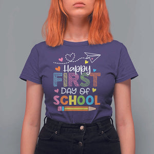 Happy First Day Of School T Shirt For Women Cute Pencil Paper Plane Heart TS11 Purple Print Your Wear
