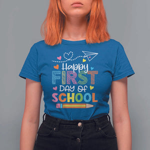 Happy First Day Of School T Shirt For Women Cute Pencil Paper Plane Heart TS11 Royal Blue Print Your Wear