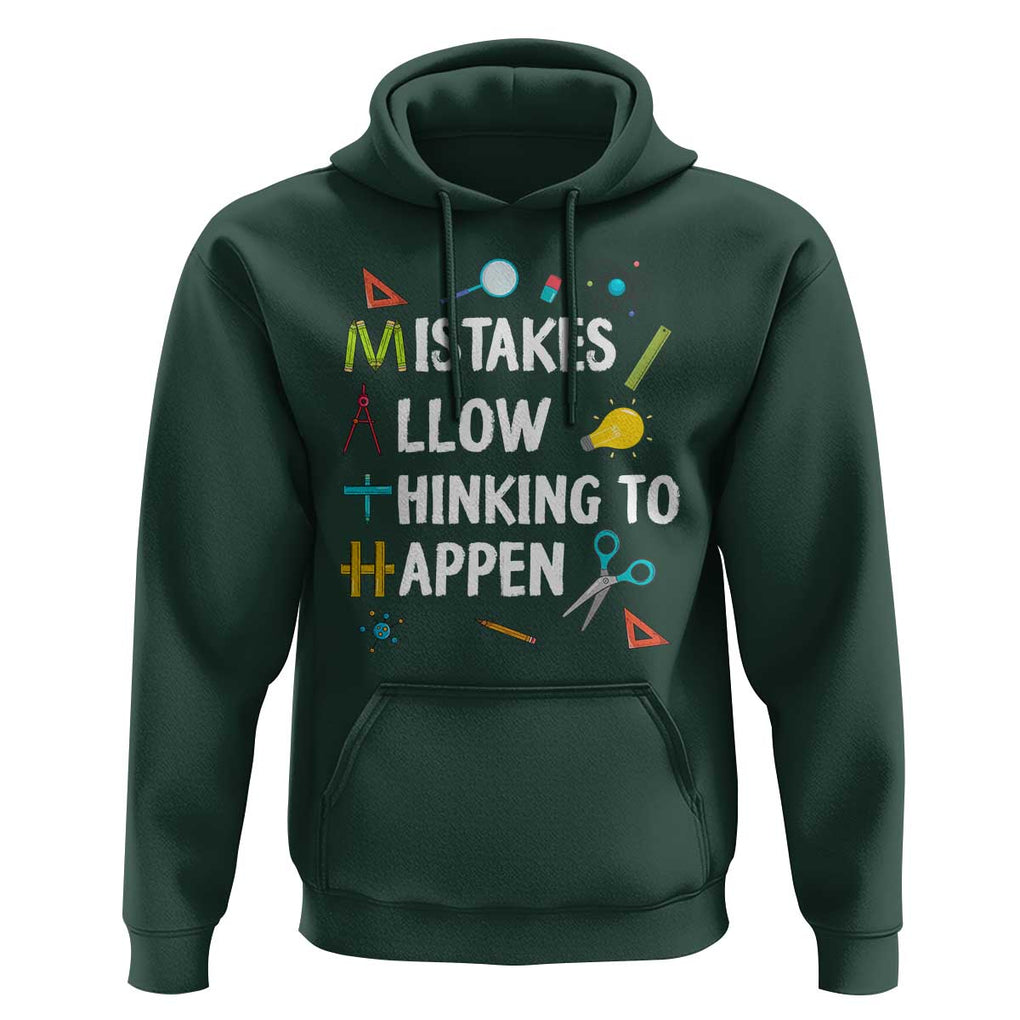 Math Teacher Hoodie Mistakes Allow Thinking To Happen Vintage Mathematical TS11 Dark Forest Green Print Your Wear