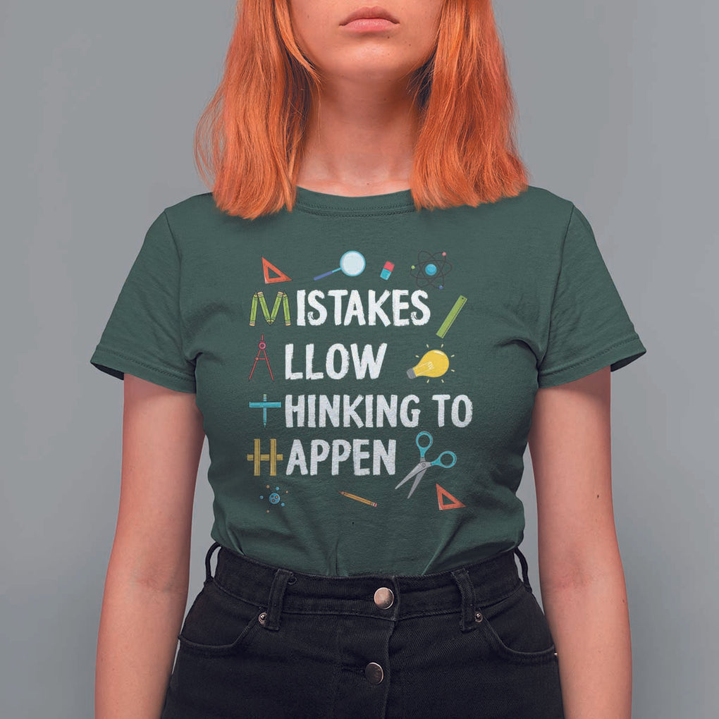 Math Teacher T Shirt For Women Mistakes Allow Thinking To Happen Vintage Mathematical TS11 Dark Forest Green Print Your Wear