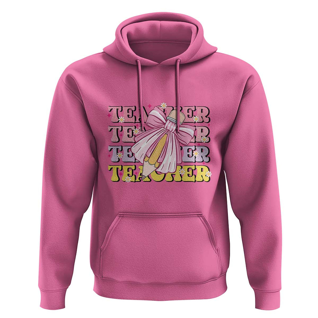 Teacher Hoodie Groovy Pencil Pink Bow Back To School TS11 Azalea Print Your Wear