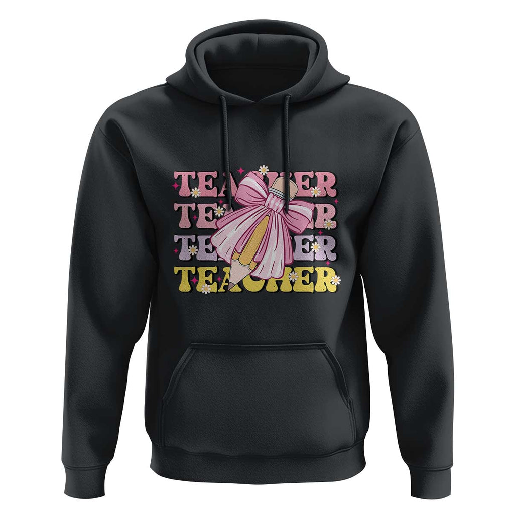 Teacher Hoodie Groovy Pencil Pink Bow Back To School TS11 Black Print Your Wear